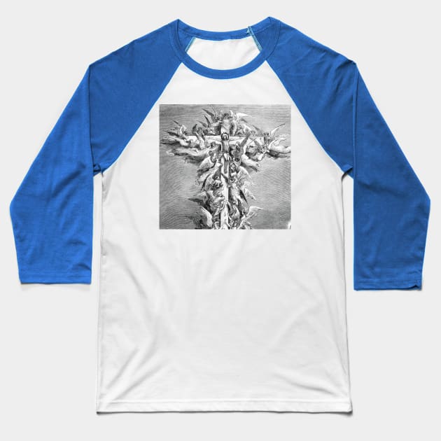 Christ crucified surrounded by angels and archangels Baseball T-Shirt by Marccelus